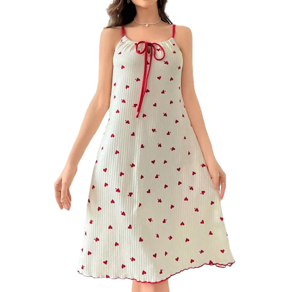 Womens Valentine Love Print Nightgown - Romantic Sleeveless Sling Sleep Dress | Soft Heart Print Loungewear TED