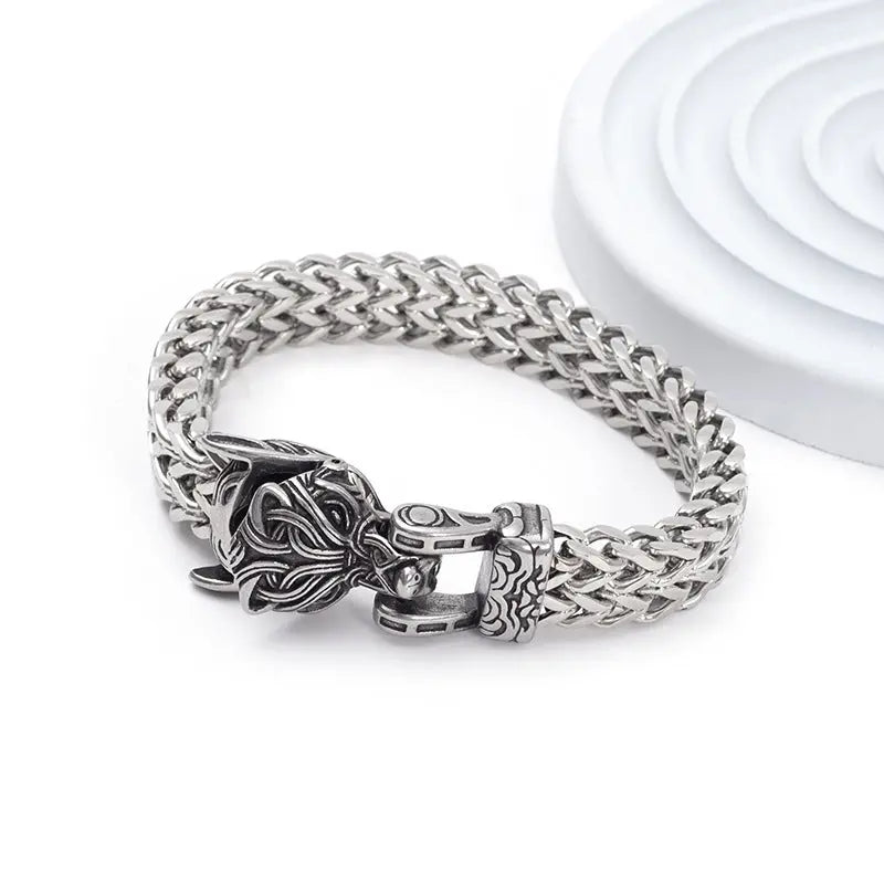 Viking Wolf Bracelet for Men Nordic Stainless Steel Chain Bracelet Gift TED