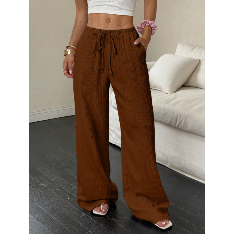 Womens Textured Knotted Waist Wide Leg Pants | Womens High Waist Pants - EverCharm Gifts