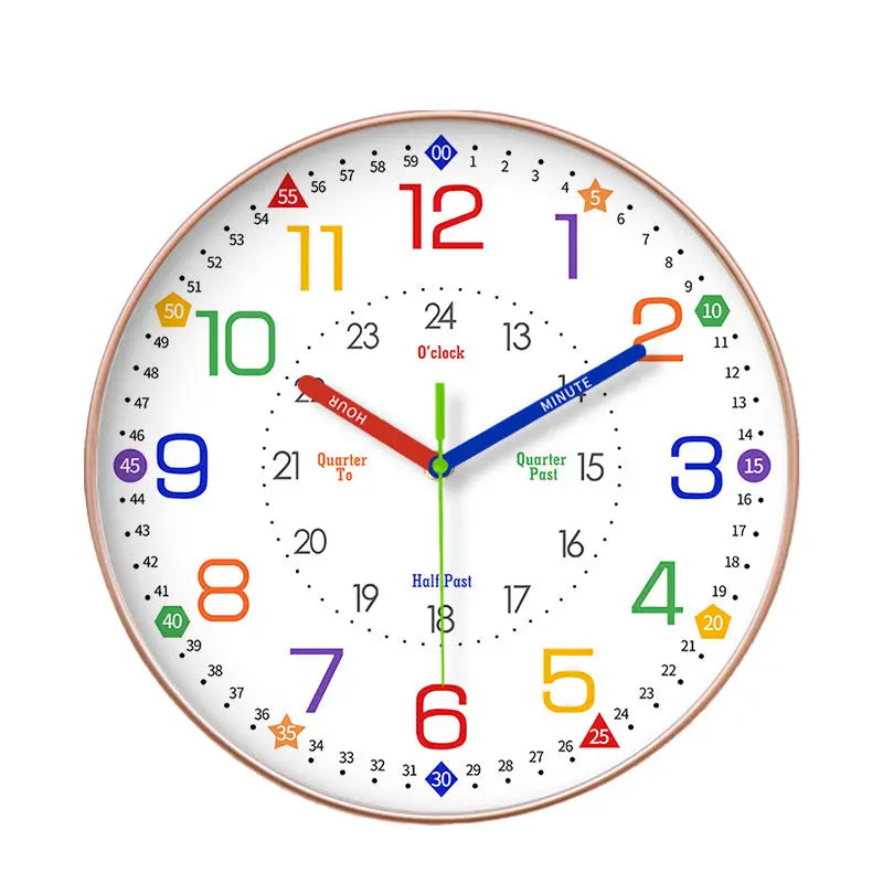Rainbow Silent Wall Clock ? Modern Quartz Educational Clock for Kids & Home | Colorful No-Tick Decorative Clock TED