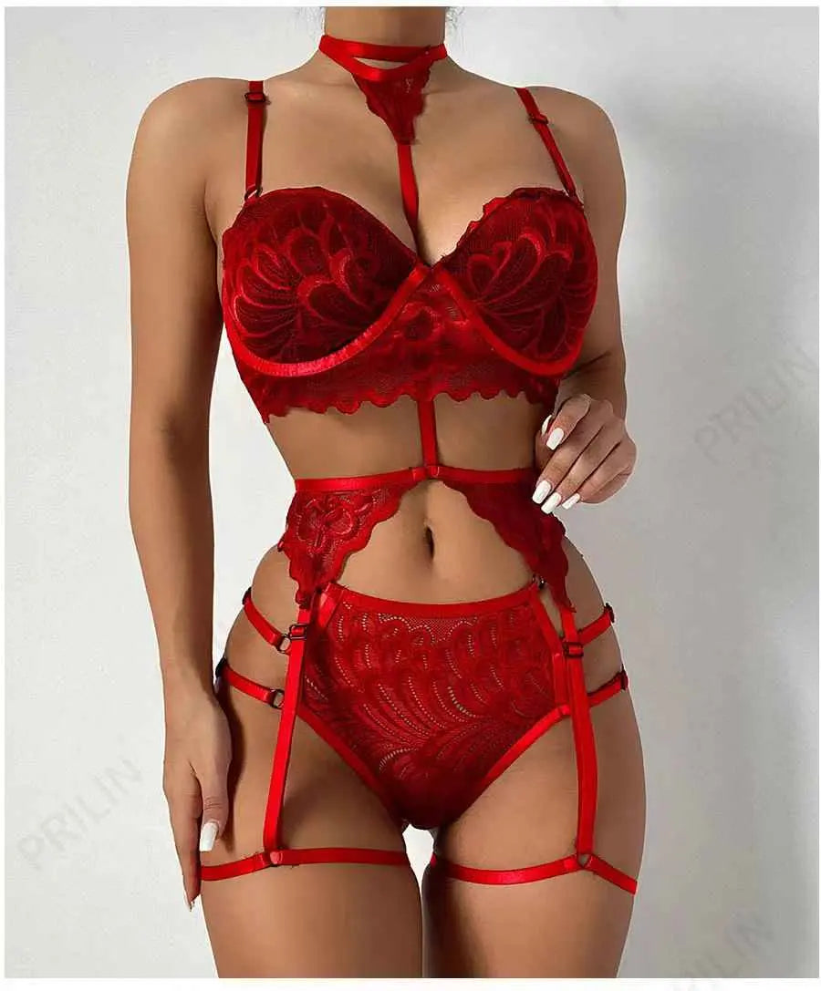 Lace Lingerie Set for Women Sheer Three-Piece Intimate Wear, Comfortable Fit