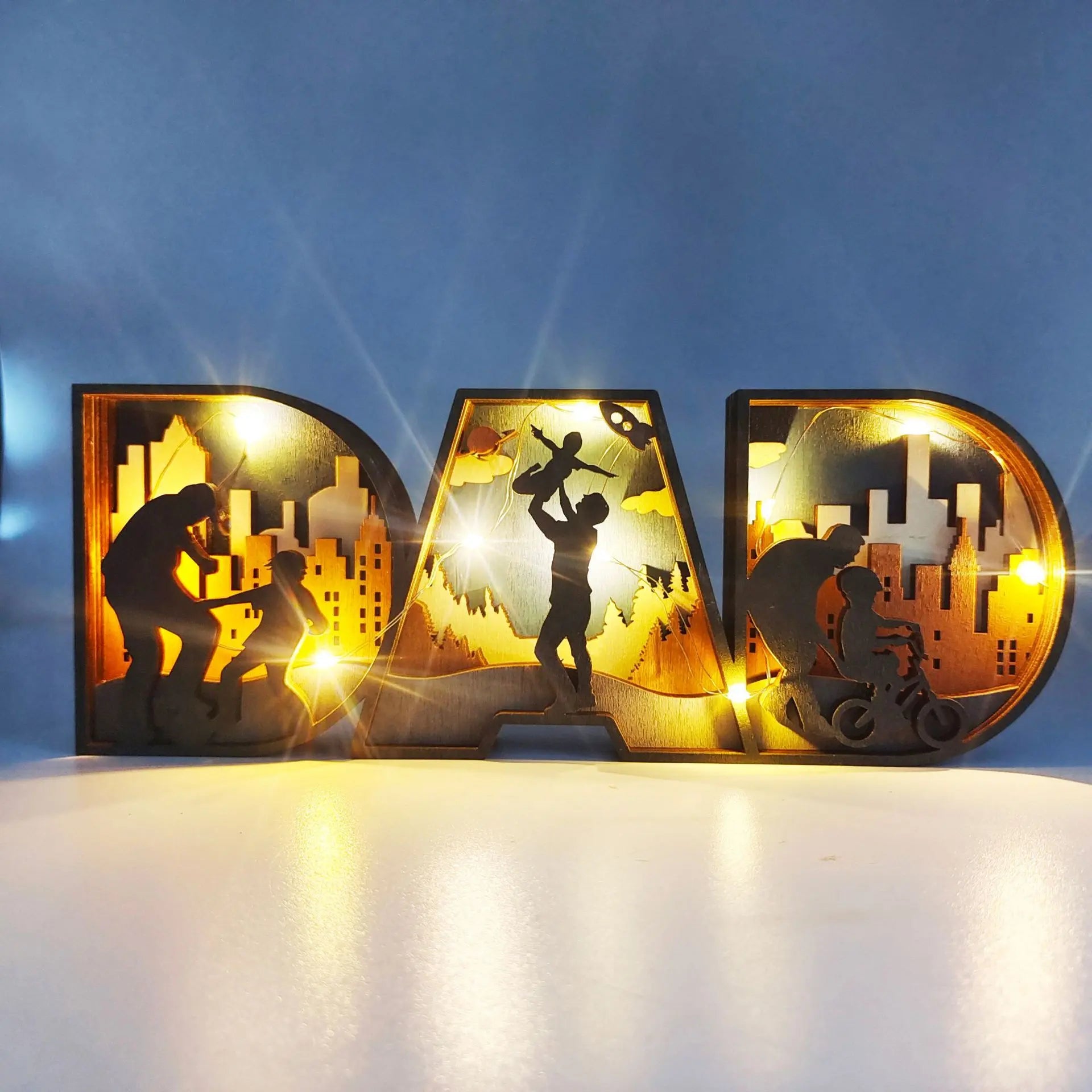 Father’s Day Wooden Craft Decor – Engraved Family Plaque | Handmade Boxwood Home Decoration Gift for Dad CJ