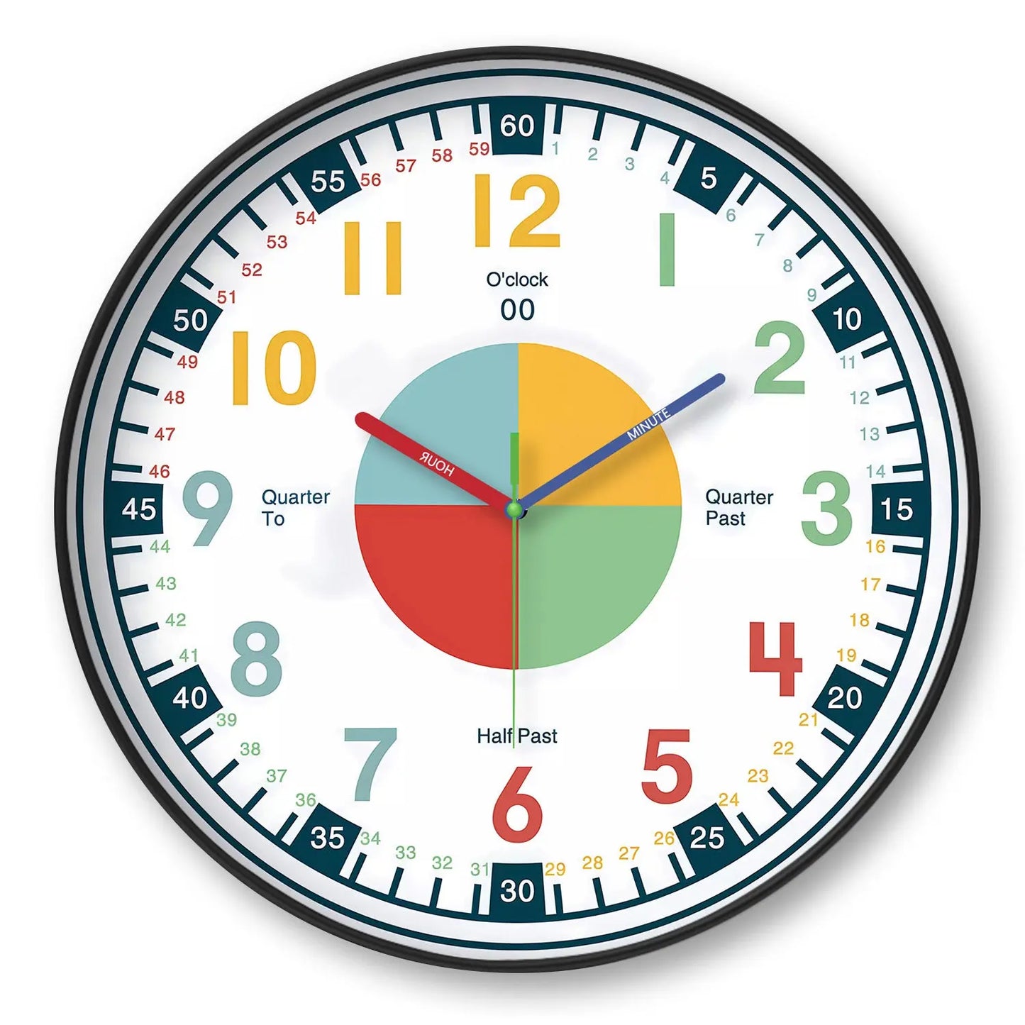 Rainbow Silent Wall Clock ? Modern Quartz Educational Clock for Kids & Home | Colorful No-Tick Decorative Clock TED