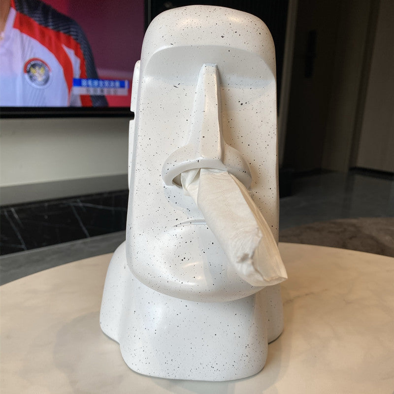 Moai Statue Tissue Box Holder - Easter Island Resin Tissue Dispenser Decor