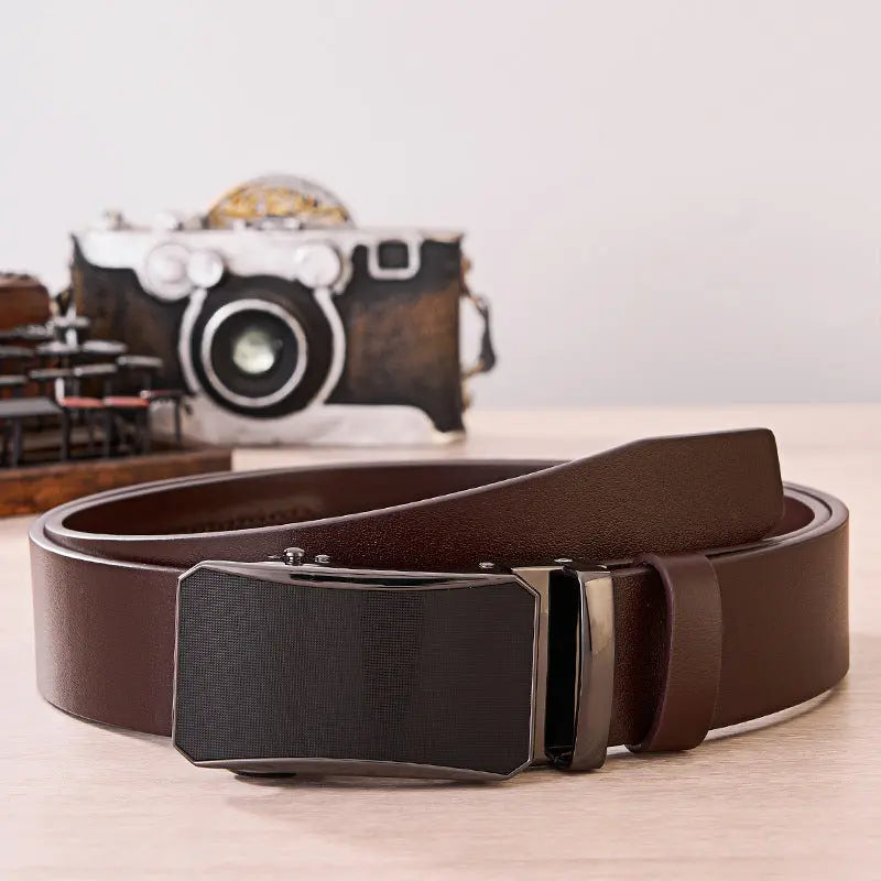 Mens Genuine Leather Belt - Automatic Buckle Cowhide Dress Belt | Luxury Business & Casual Waist Belt TED