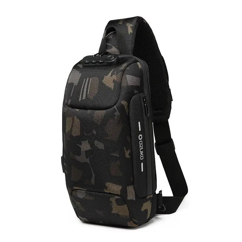 Mens Anti-Theft Chest Bag with USB Port Waterproof Tactical Sling Bag for Travel TED