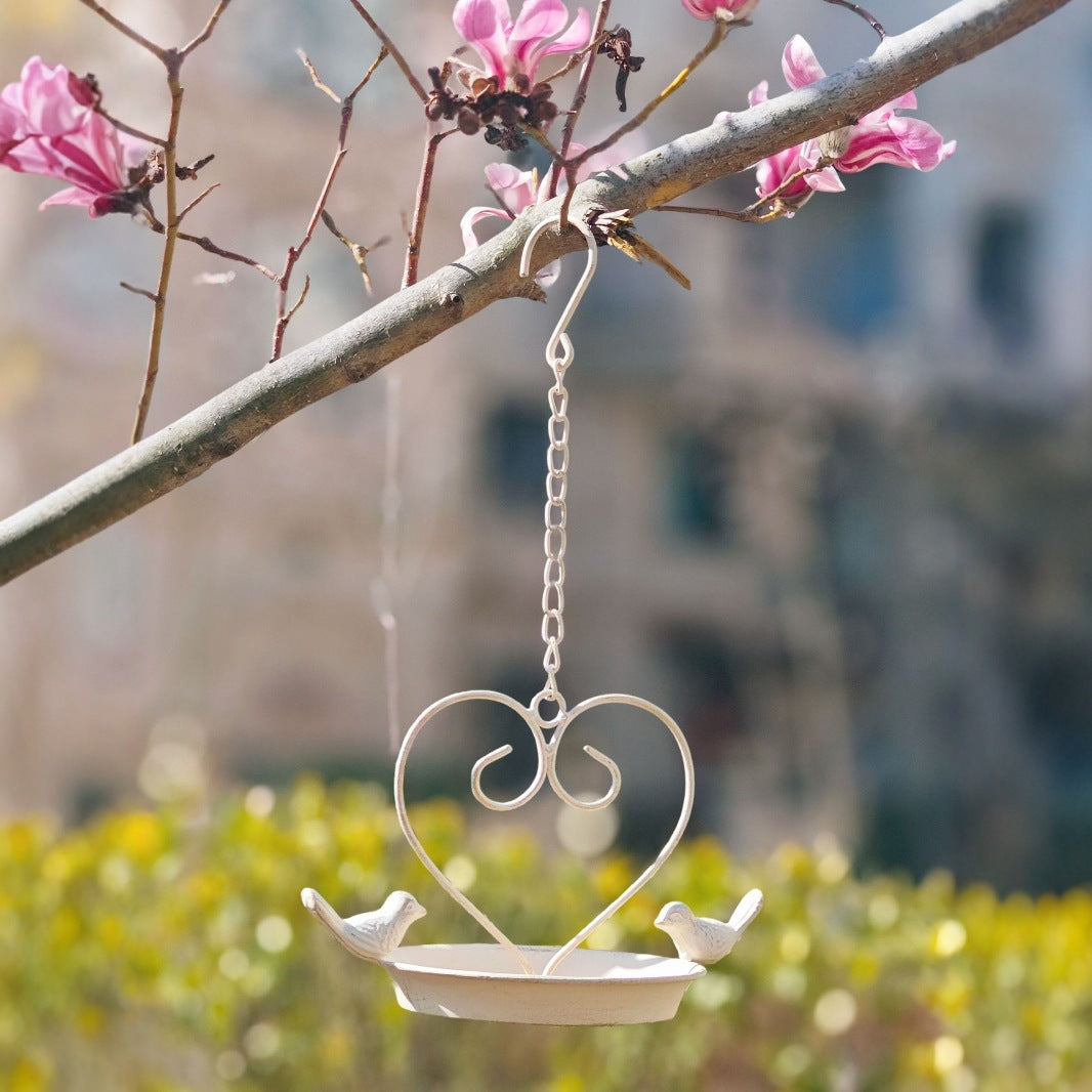 Vintage Iron Bird Feeder - Antique White Hanging Garden Bird Feeder | Rustic Outdoor Yard & Patio Decor TED