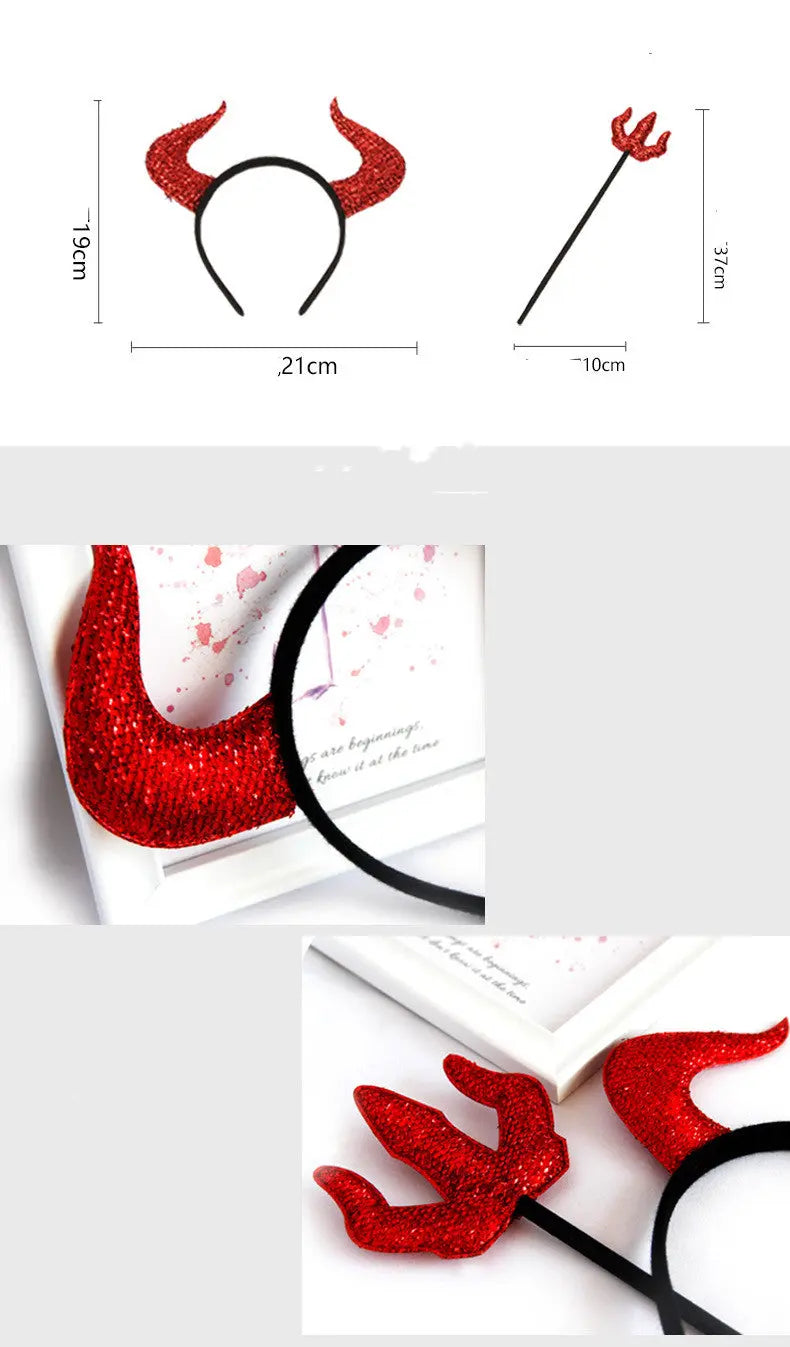 Halloween Devil Horn Headband Set – Spooky Cosplay Hair Accessories | 2PCS Party Costume Headwear CJ