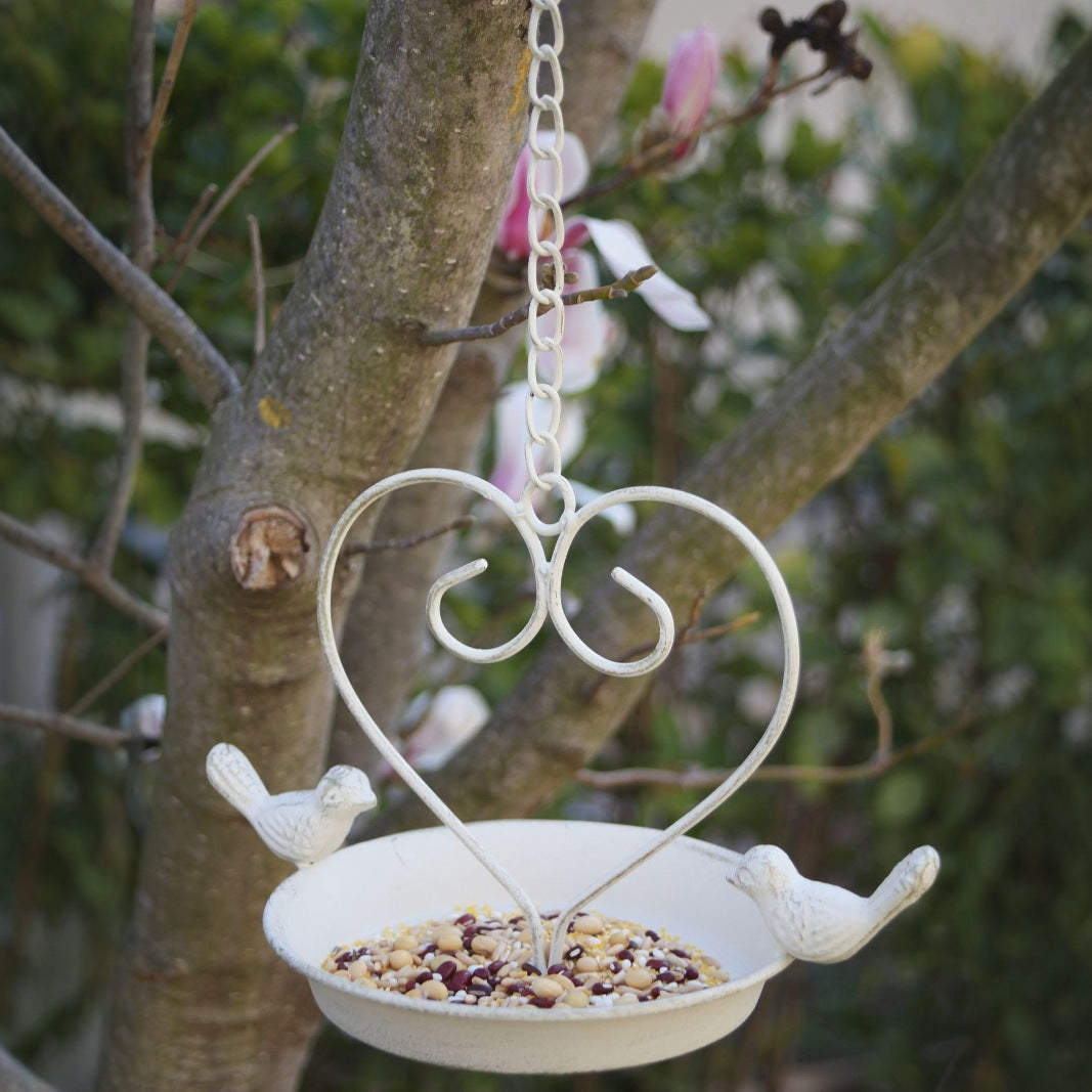 Vintage Iron Bird Feeder - Antique White Hanging Garden Bird Feeder | Rustic Outdoor Yard & Patio Decor TED