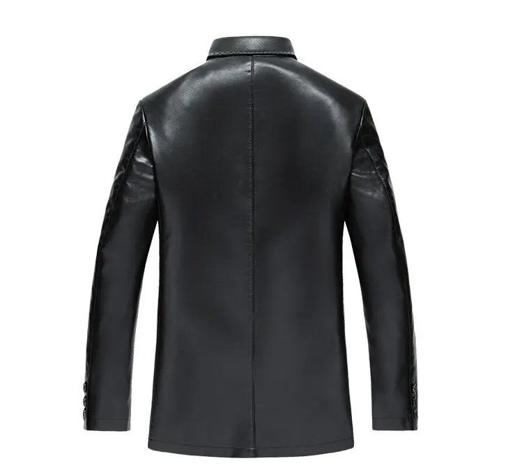 Men’s PU Leather Jacket – Casual Loose Fit Cardigan Coat for Fathers | Classic Black Outerwear (M–3XL) CJ