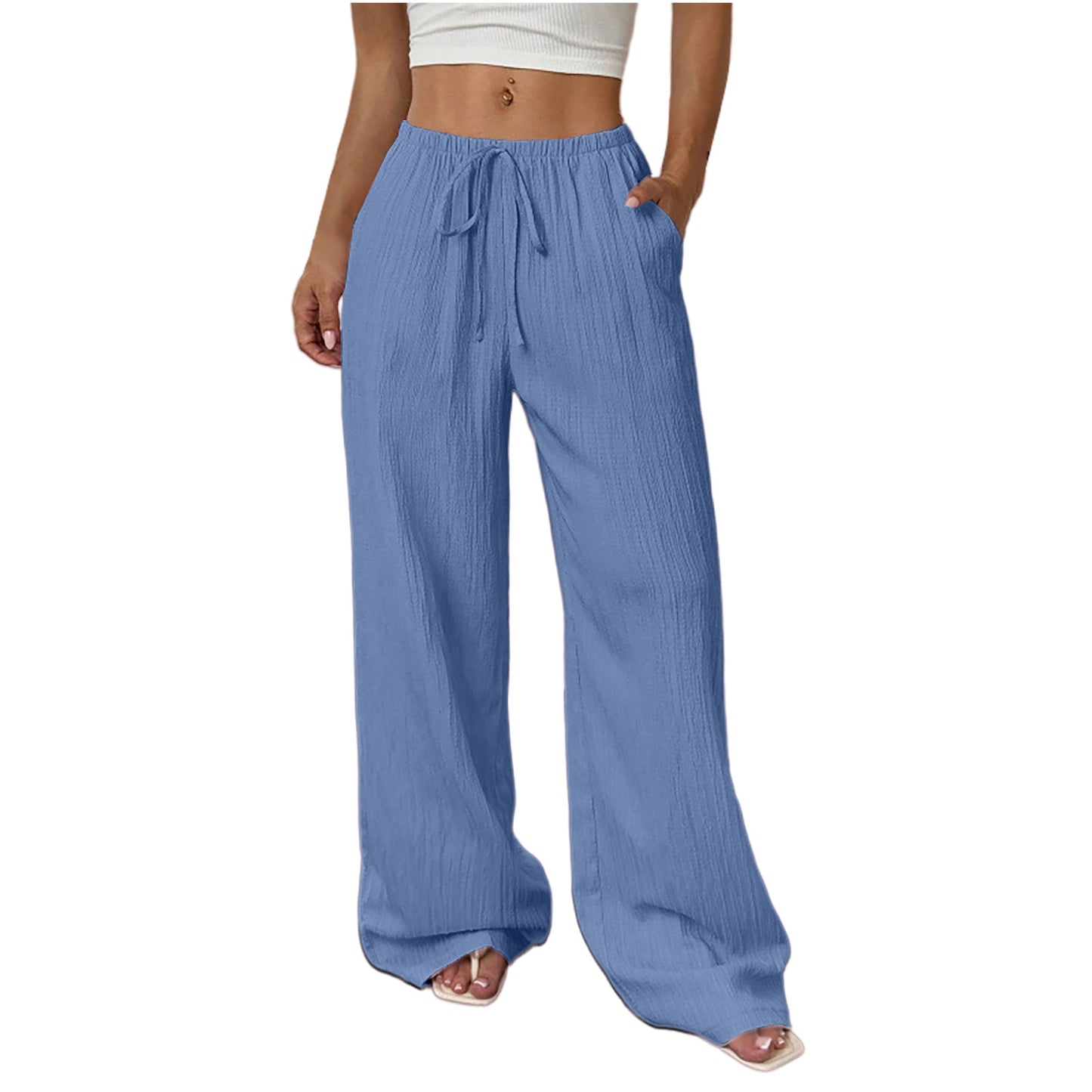 Womens Textured Knotted Waist Wide Leg Pants | Womens High Waist Pants - EverCharm Gifts