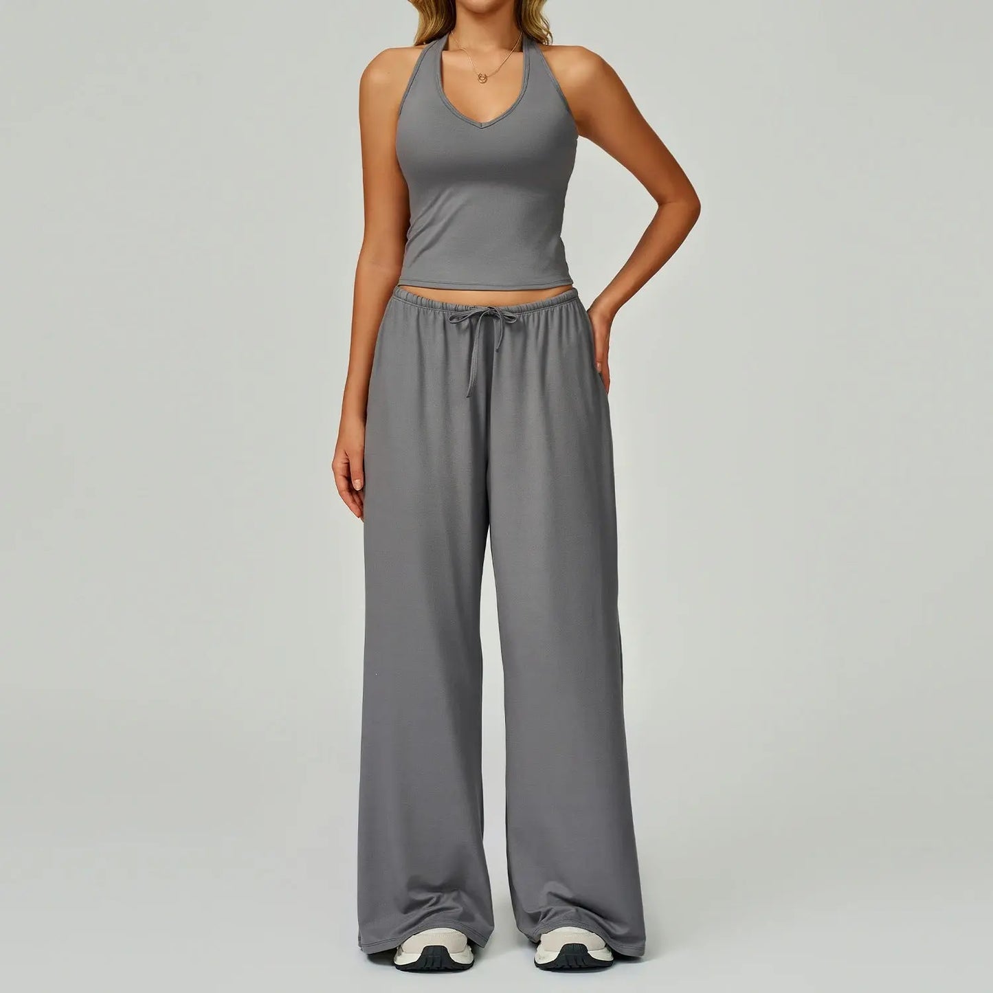 Womens Quick-Dry Activewear Set  Hooded Sports Top & Wide Leg Pants | Breathable Yoga & Casual Workout Outfit