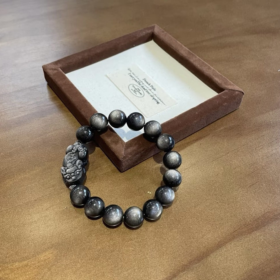 Silver Obsidian Jewelry Bracelet | Handmade Wealth & Prosperity Crystal Bracelet - EverCharm Gifts