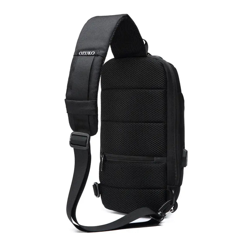 Mens Anti-Theft Chest Bag with USB Port Waterproof Tactical Sling Bag for Travel TED