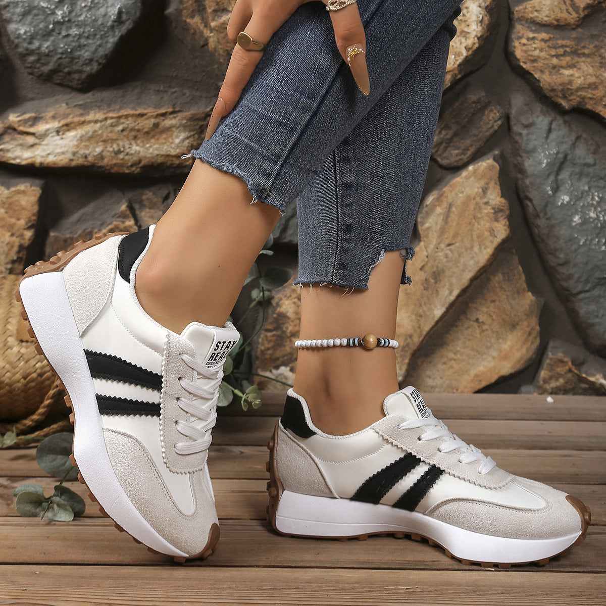 Casual Platform Sneakers Breathable Lace-Up Shoes with Thick Sole for Men