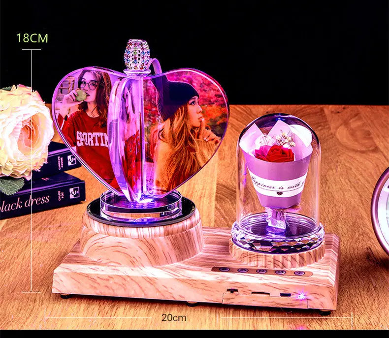 Rotating Crystal Music Lamp Gift Set – Romantic LED Photo Album & Rose Gift CJ