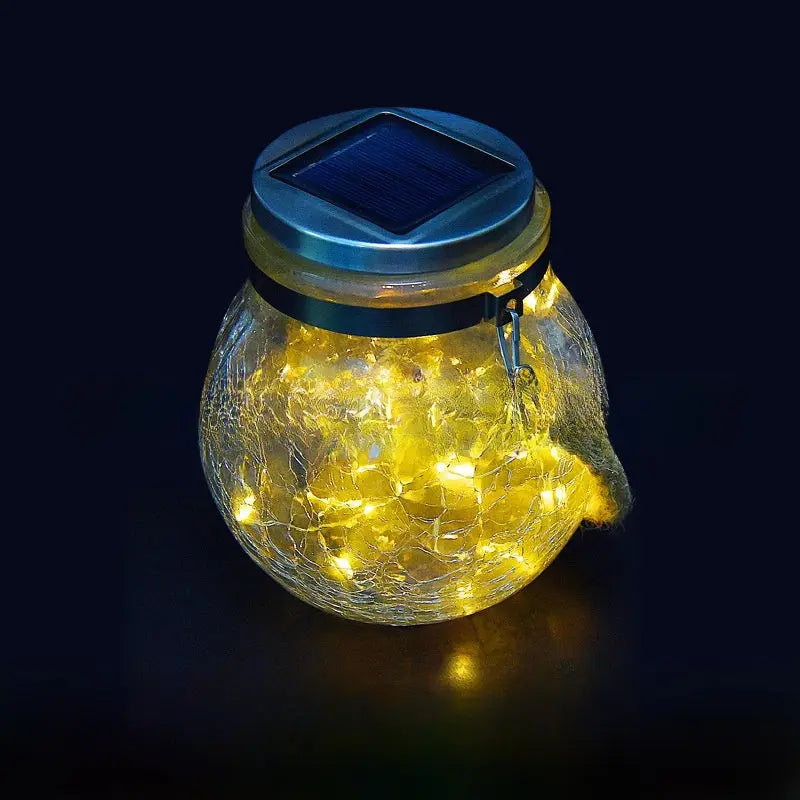 Solar Hanging Glass Lantern Cracked Jar LED Garden Light Warm White Outdoor Decor TED