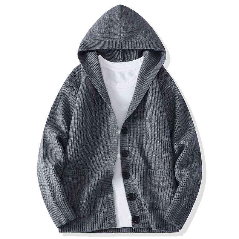 Mens Hooded Knit Sweater  Soft Rabbit Fur Blend Casual Loose Fit Pullover