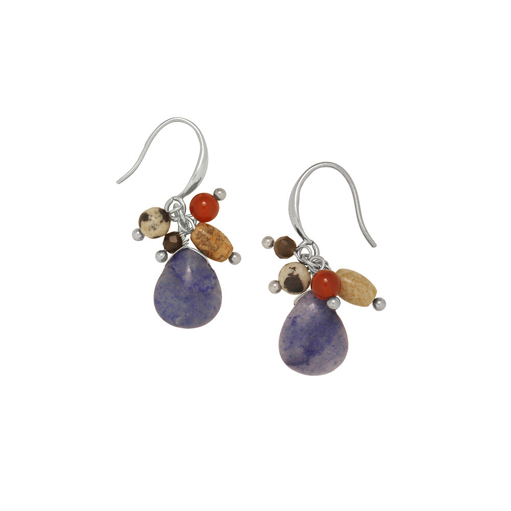 Natural Stone Necklace & Earring Set | Blue Aventurine Retro Titanium Steel Earrings Set - EverCharm Gifts