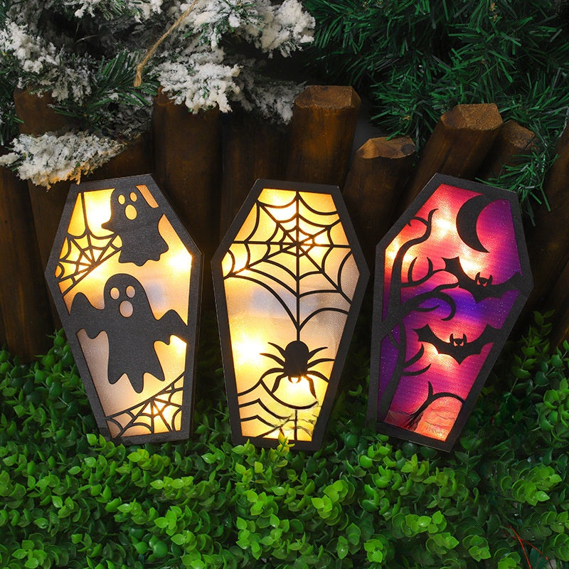 Halloween Bat & Ghost Lighted Ornament  - DIY Wooden Spooky Decor | Rustic Halloween Tabletop Decoration TED