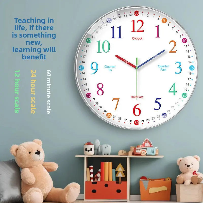 Rainbow Silent Wall Clock ? Modern Quartz Educational Clock for Kids & Home | Colorful No-Tick Decorative Clock TED