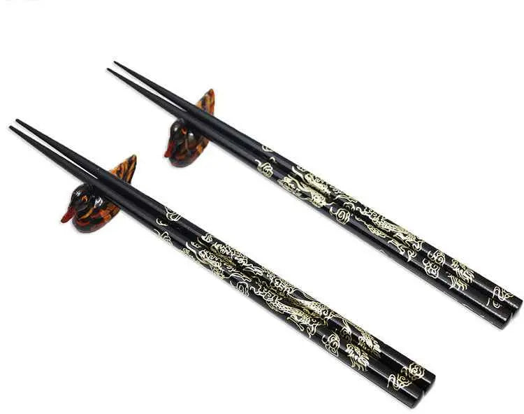 Luxury Teak Wood Chopsticks Set – Black Golden Dragon Design Gift Box Chopsticks