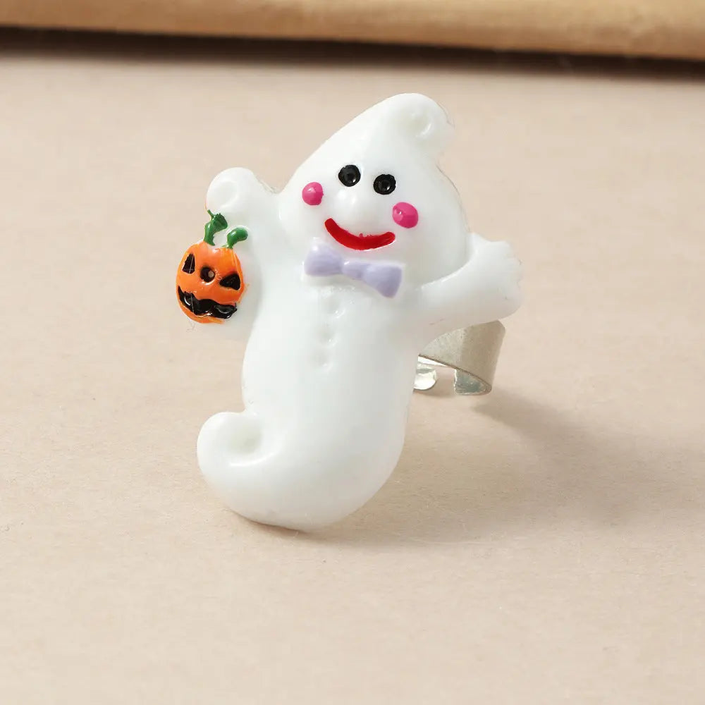 Halloween Cartoon Rings – Pumpkin Ghost Bat Resin Party Jewelry for Women CJ
