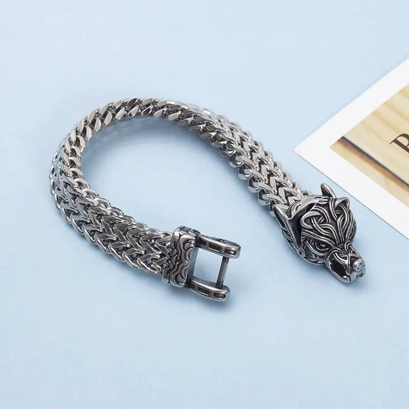 Viking Wolf Bracelet for Men Nordic Stainless Steel Chain Bracelet Gift TED