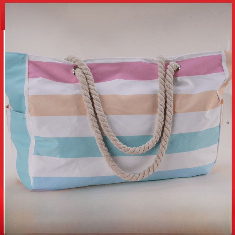Rainbow Stripe Beach Bag - Large Capacity Beach Bag | Free Shipping