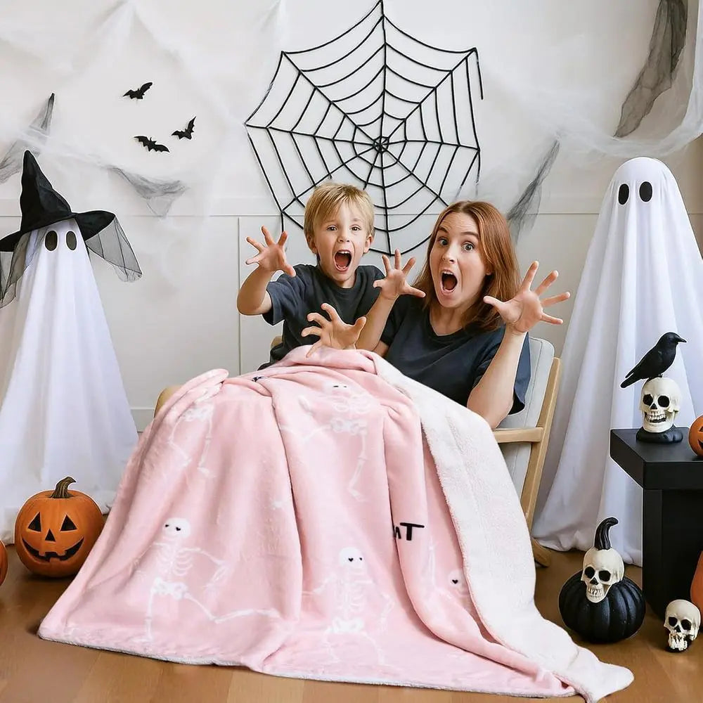 Halloween Sherpa Fleece Blanket Dancing Skeleton Throw Cozy Soft Plush Blanket TED