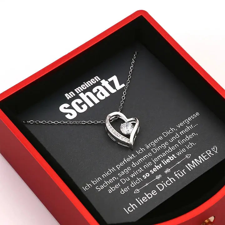 Heart Rose Necklace Gift Set Double-Open Jewelry Box with Greeting Card | Romantic Love Pendant Gift TED
