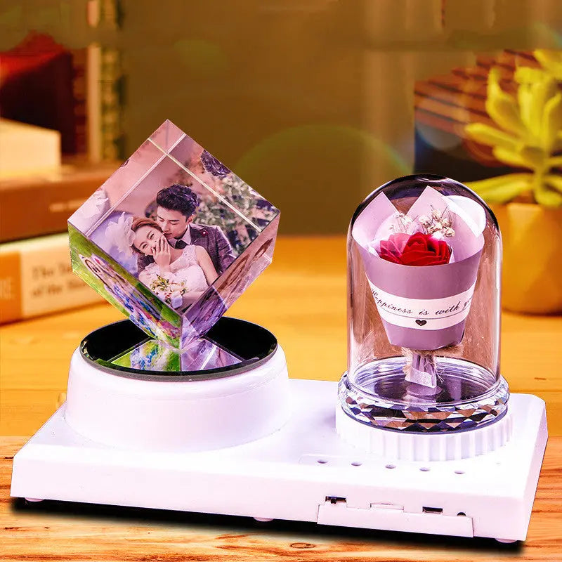 Rotating Crystal Music Lamp Gift Set – Romantic LED Photo Album & Rose Gift CJ