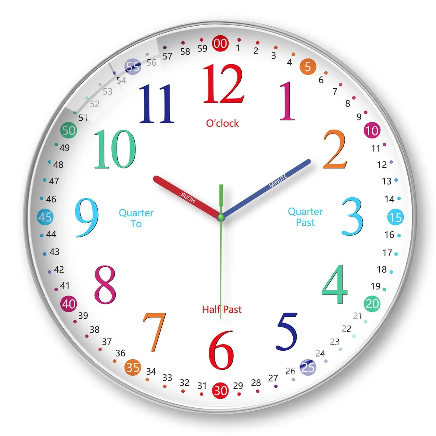 Rainbow Silent Wall Clock ? Modern Quartz Educational Clock for Kids & Home | Colorful No-Tick Decorative Clock TED