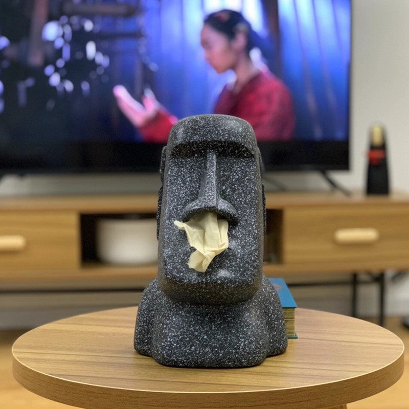 Moai Statue Tissue Box Holder - Easter Island Resin Tissue Dispenser Decor