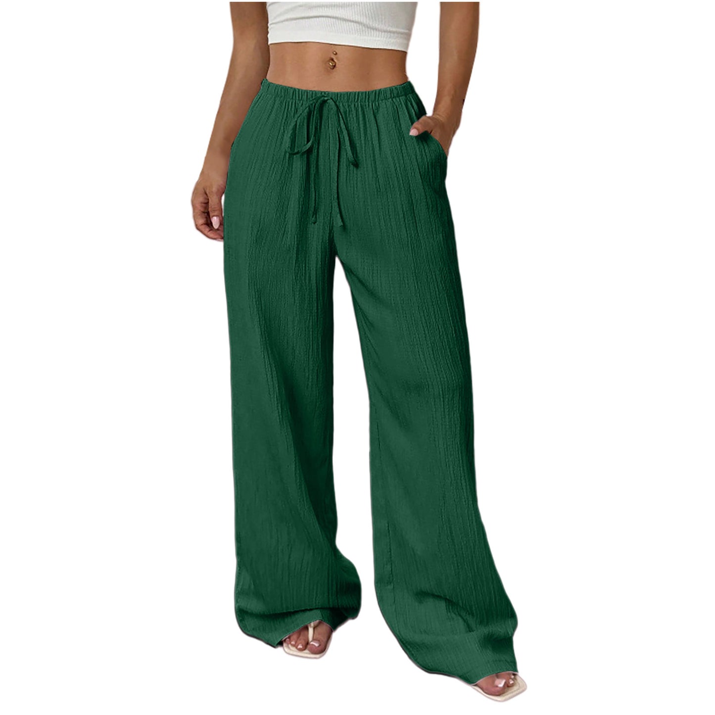 Womens Textured Knotted Waist Wide Leg Pants | Womens High Waist Pants - EverCharm Gifts