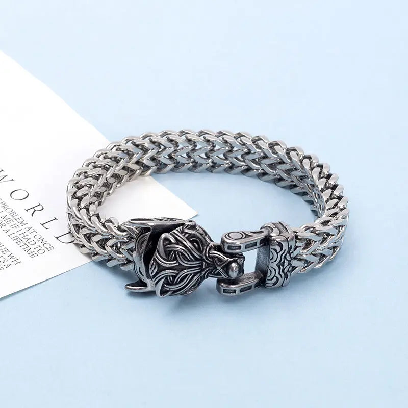 Viking Wolf Bracelet for Men Nordic Stainless Steel Chain Bracelet Gift TED