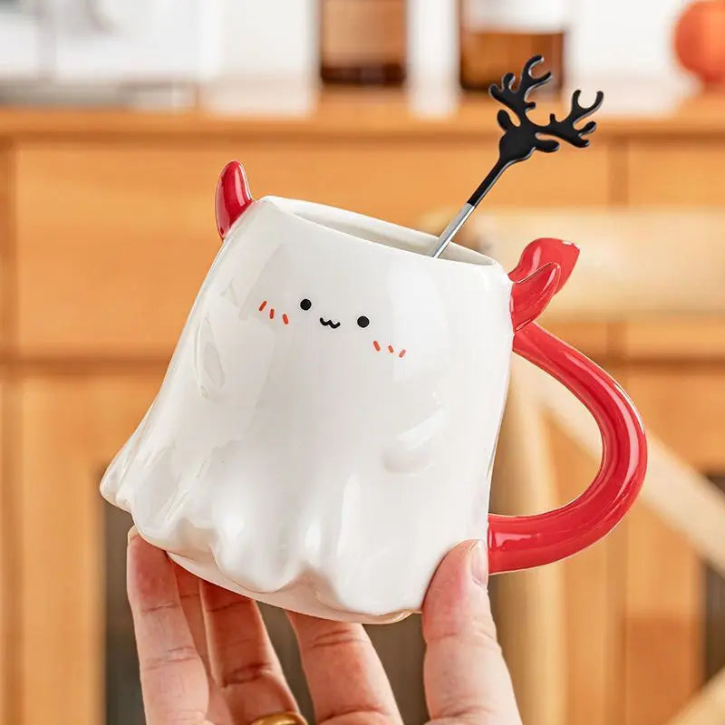 Personalized Ceramic Mug with Lid & Spoon Custom Holiday Gift Cup TED
