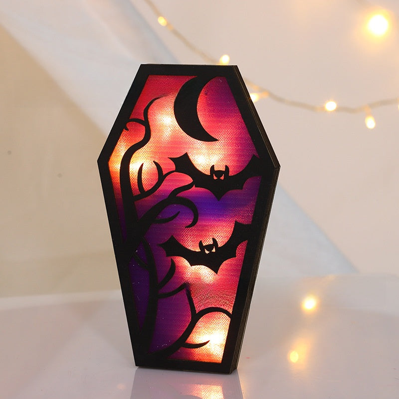 Halloween Bat & Ghost Lighted Ornament  - DIY Wooden Spooky Decor | Rustic Halloween Tabletop Decoration TED