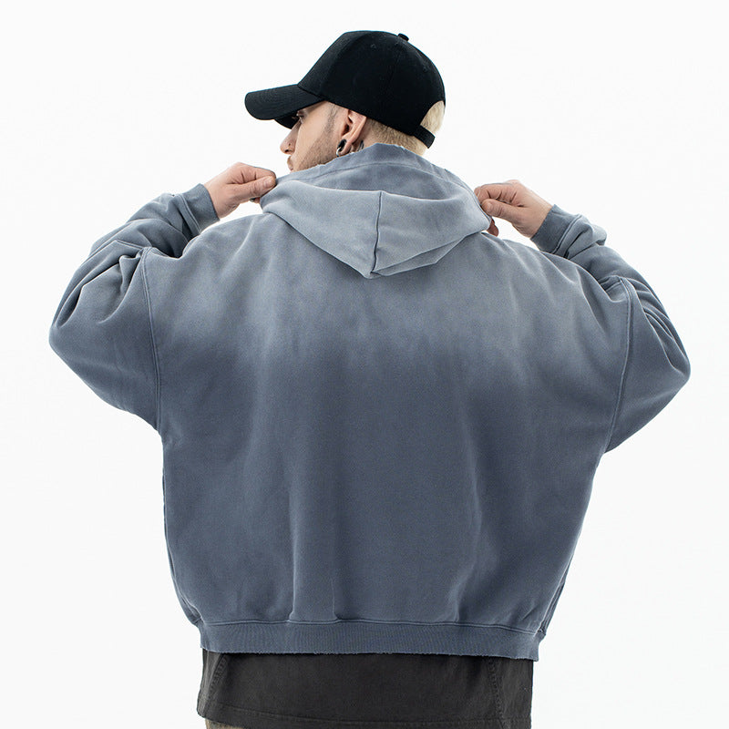 Gradient Fleece Hooded Sweatshirt - Vintage Washed Oversized Hoodie | Casual Streetwear Pullover for Men & Women TED