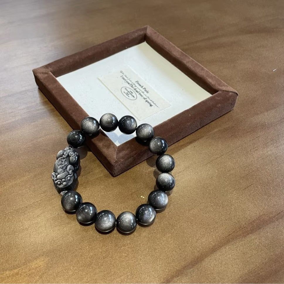 Silver Obsidian Jewelry Bracelet | Handmade Wealth & Prosperity Crystal Bracelet - EverCharm Gifts