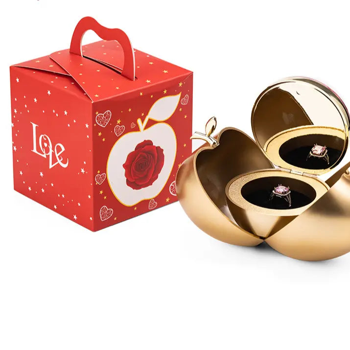 Luxury Double-Open Jewelry Gift Box with Rose - Elegant Ring & Necklace Storage Case | Romantic Gift Packaging TED