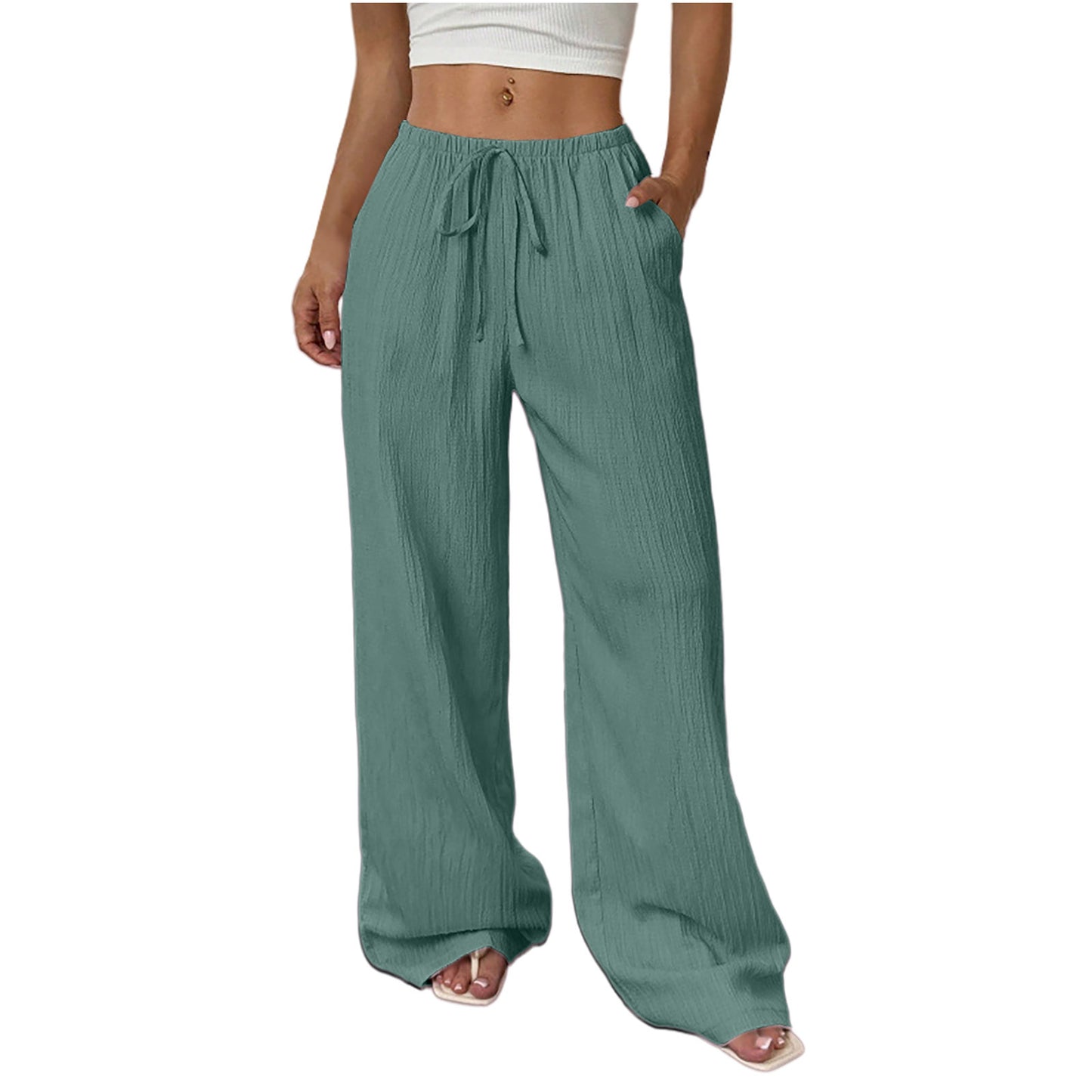 Womens Textured Knotted Waist Wide Leg Pants | Womens High Waist Pants - EverCharm Gifts