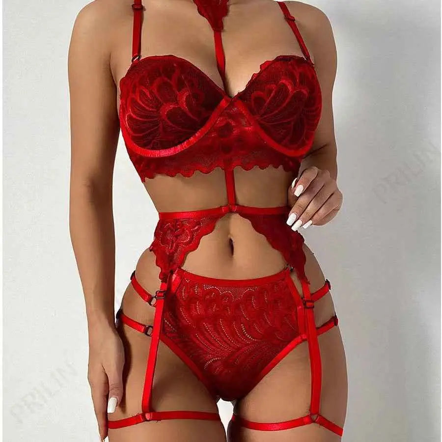 Lace Lingerie Set for Women Sheer Three-Piece Intimate Wear, Comfortable Fit