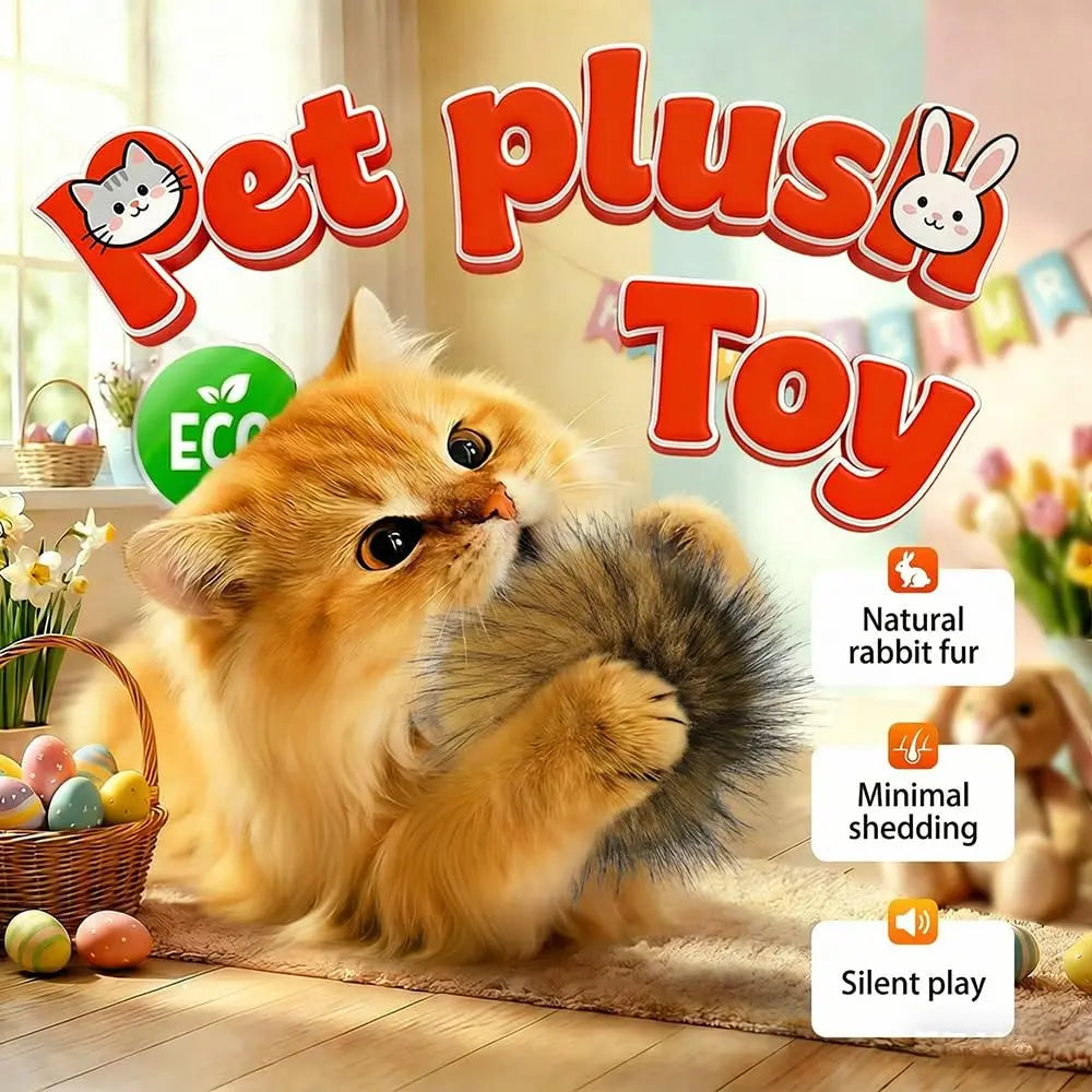 Catnip Rabbit Fur Ball Toy – Soft Interactive Cat Toy for Indoor Cats | Fluffy Chase & Hunting Exercise Ball CJ