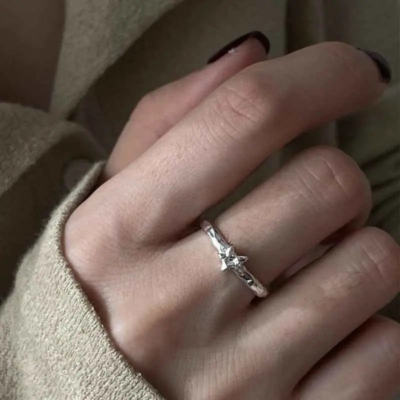 S925 Sterling Silver Open Ring ? Minimalist Geometric Adjustable Ring for Women