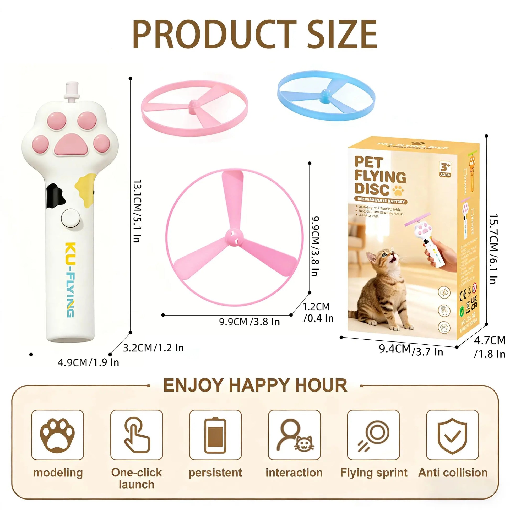 Rechargeable Cat Disc Launcher Toy – Interactive Flying Disc Fetch Toy for Cats & Dogs | Indoor & Outdoor Pet Hunting Game CJ
