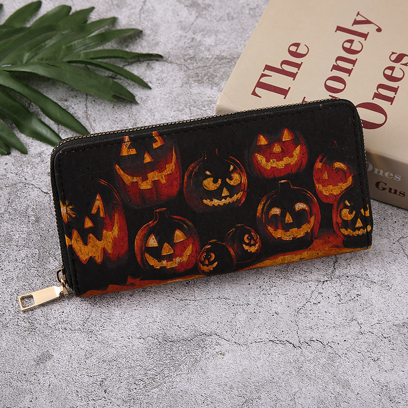 Halloween Pumpkin Wallet - Gothic Bat Print Fold Wallet with Chain Strap | Cute Spooky PU Coin Purse TED