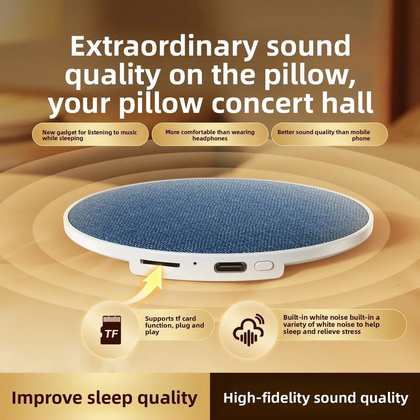 Ultra-Thin Sleep Sound Machine Bluetooth White Noise Speaker for Under Pillow TED