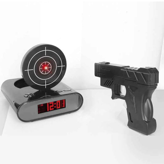 Interactive Target Alarm Clock with Toy Gun Infrared Shooting Game Wake-Up Clock