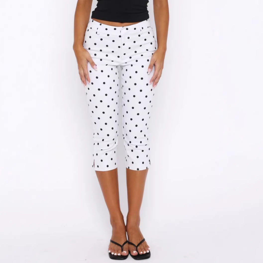 Women's Polka Dot Pants | Stretch Pencil Capri Trousers - EverCharm Gifts